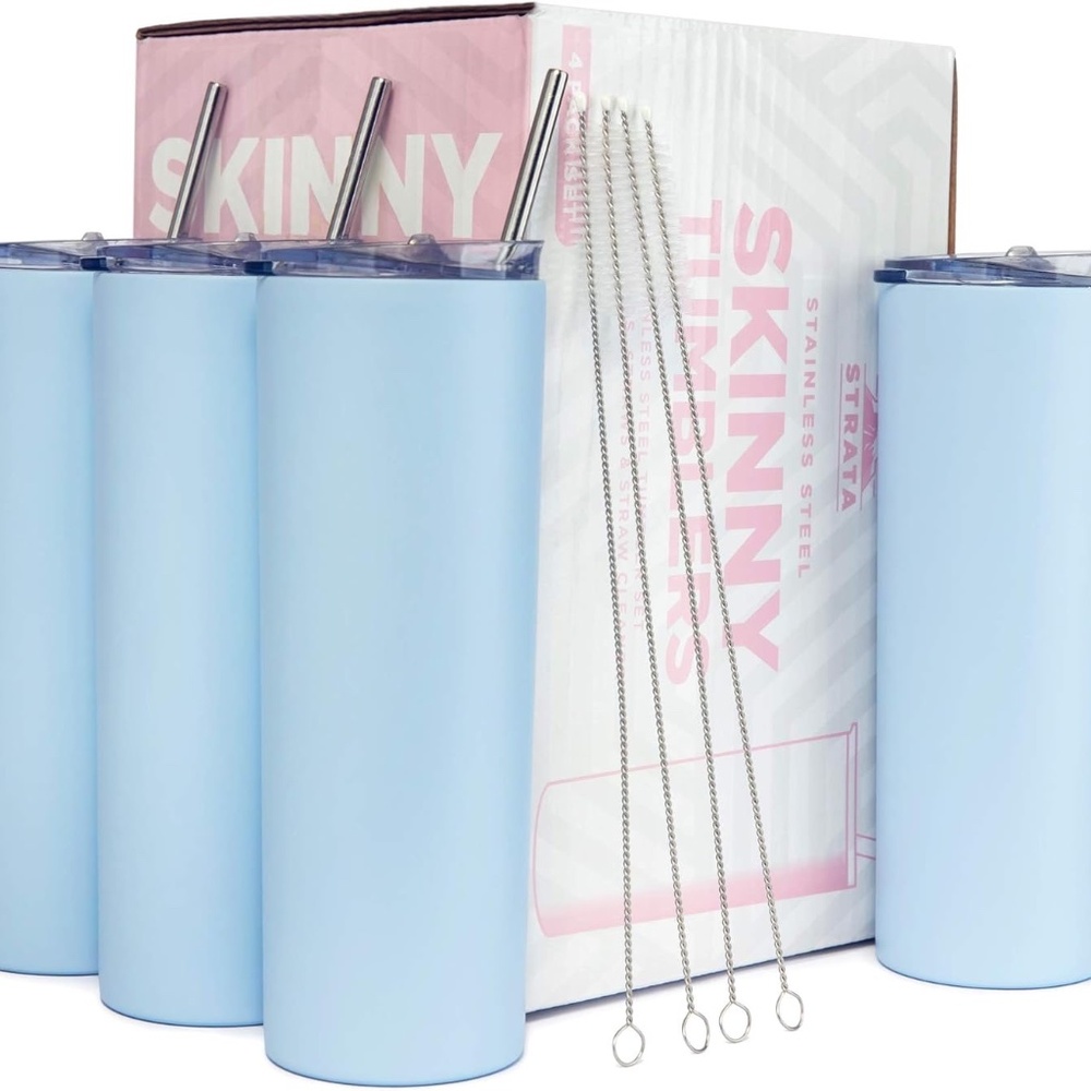 STRATA CUPS Periwinkle Skinny Tumbler with Lid and Straw (4 Pack) - 20 Oz